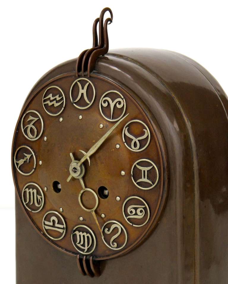Brass Amsterdam School Zodiac Clock by Winkelman & Van der Bijl 1