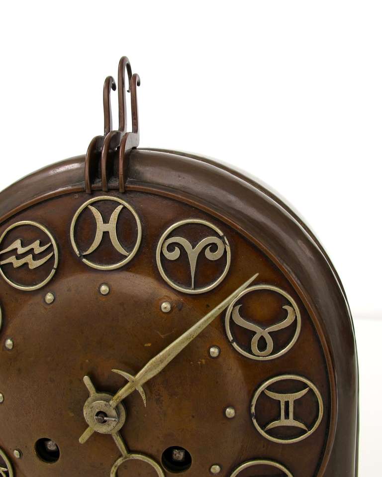 Brass Amsterdam School Zodiac Clock by Winkelman & Van der Bijl 4