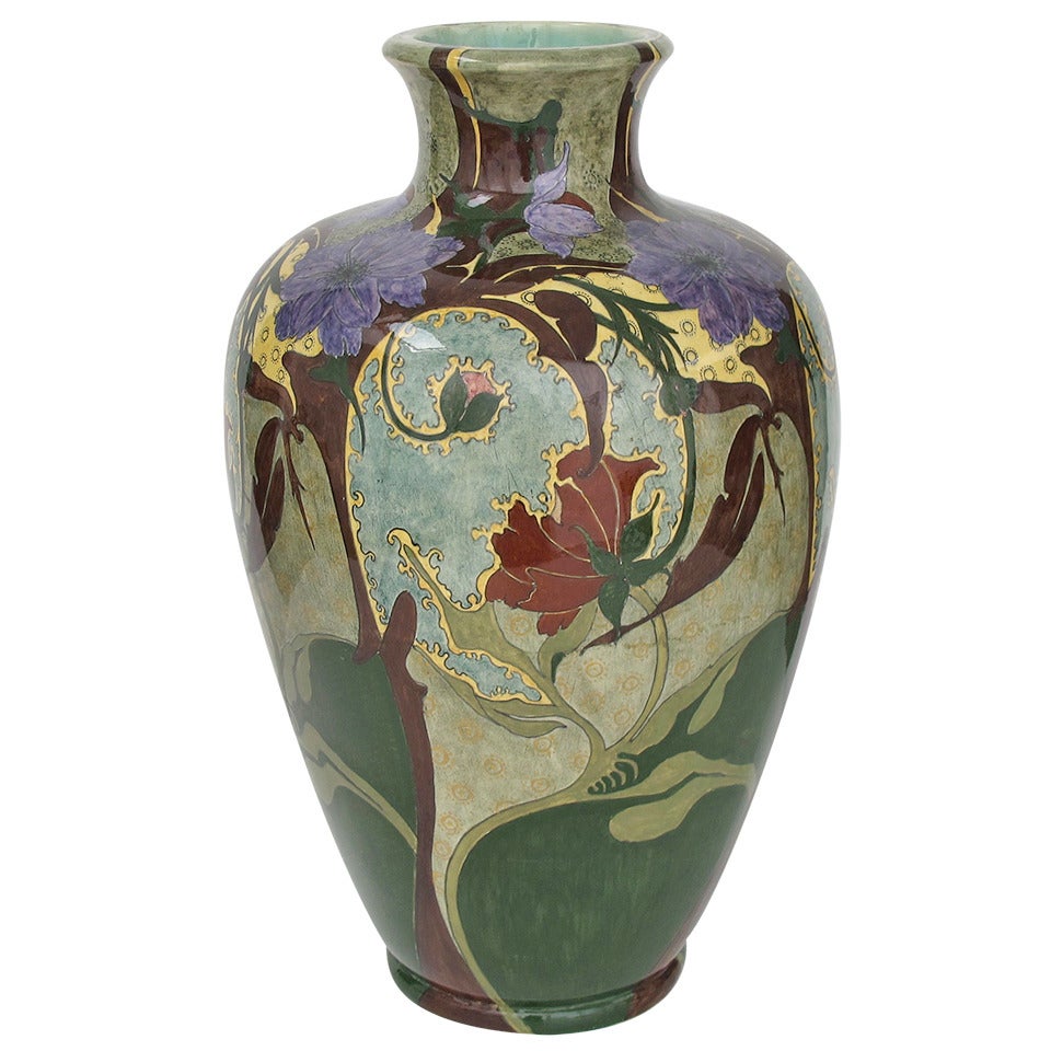 Extremely Large and Rare Art Nouveau Vase By Brantjes, Faience De Purmerende
