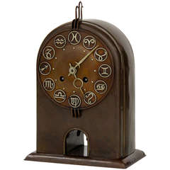 Antique Brass Amsterdam School Zodiac Clock by Winkelman & Van der Bijl