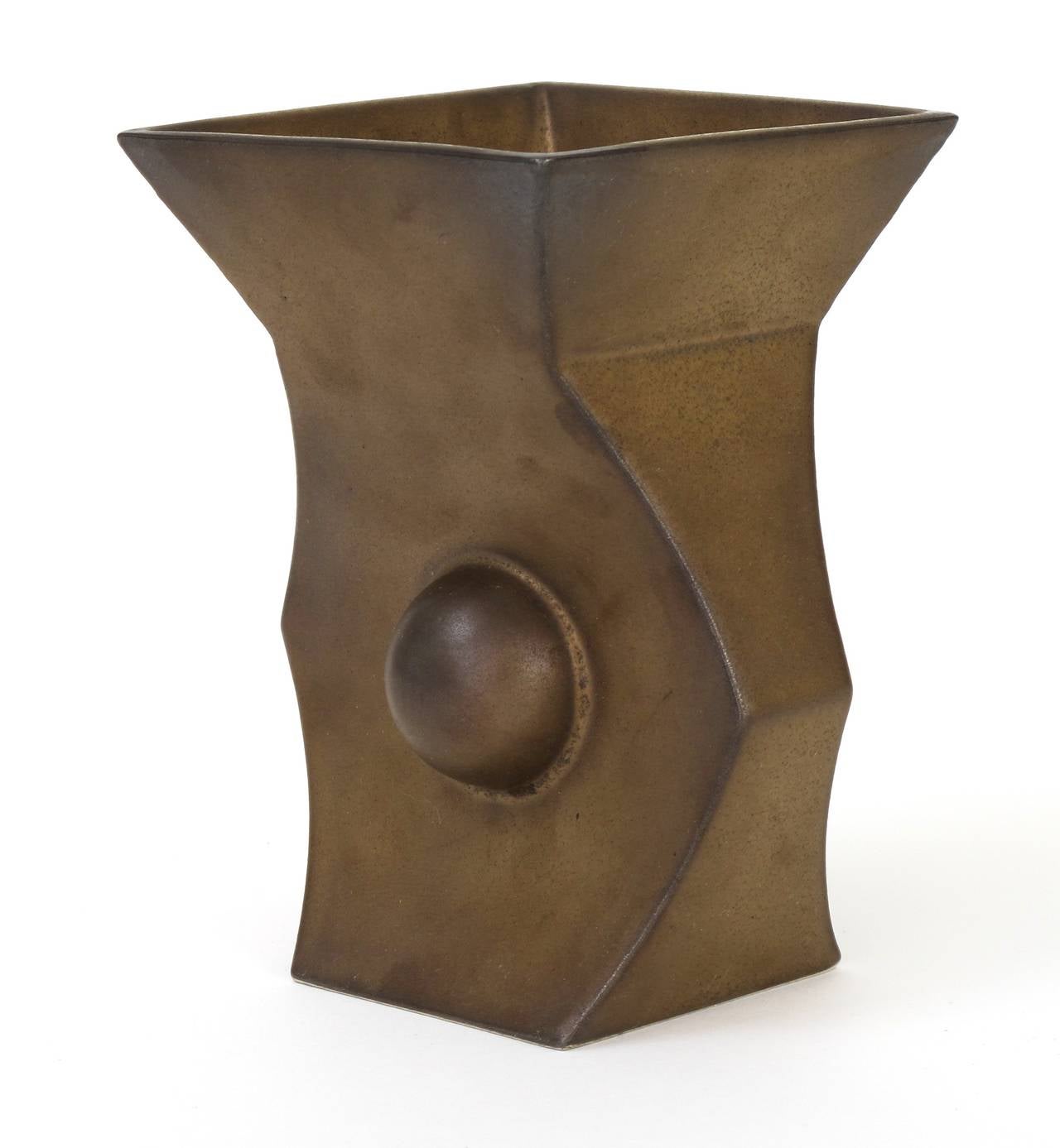 Modern Jan van der Vaart Bronze Stoneware Vase, Avant-Garde Pottery For Sale