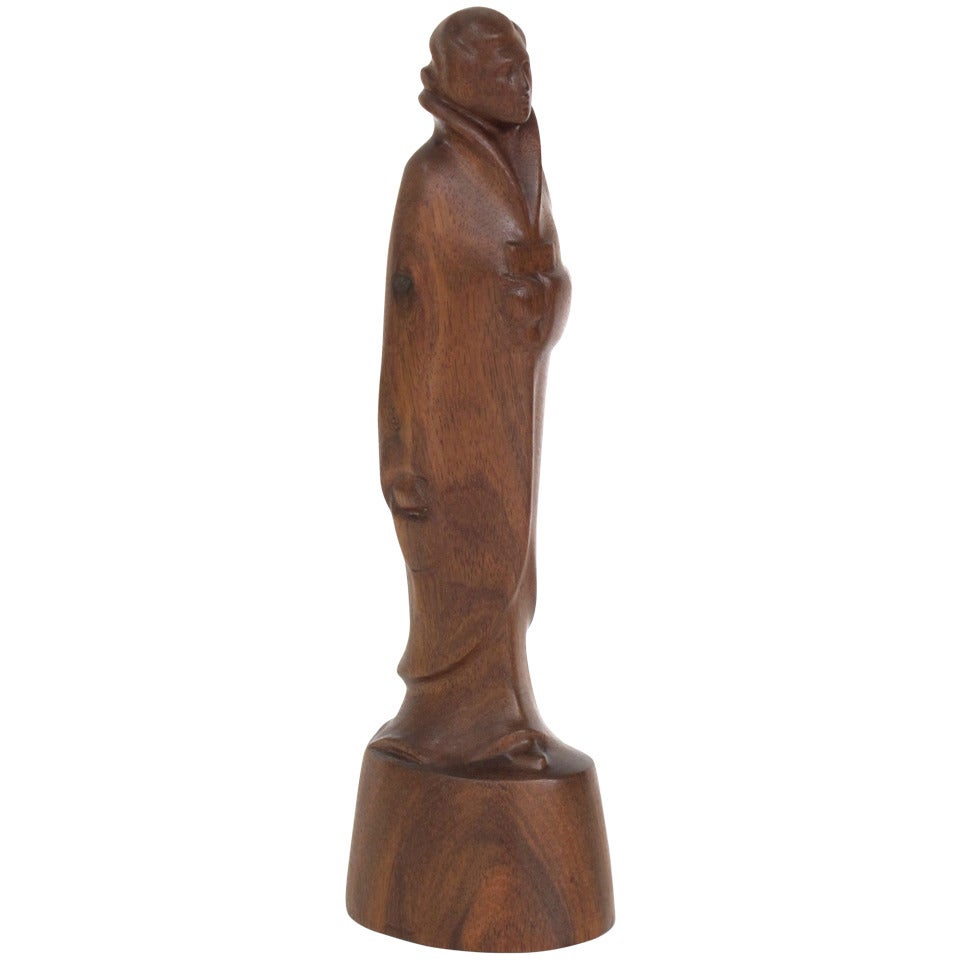 Teak Art Deco Sculpture of a Modern Japanese Lady by L.G. Verstoep, 1920s For Sale