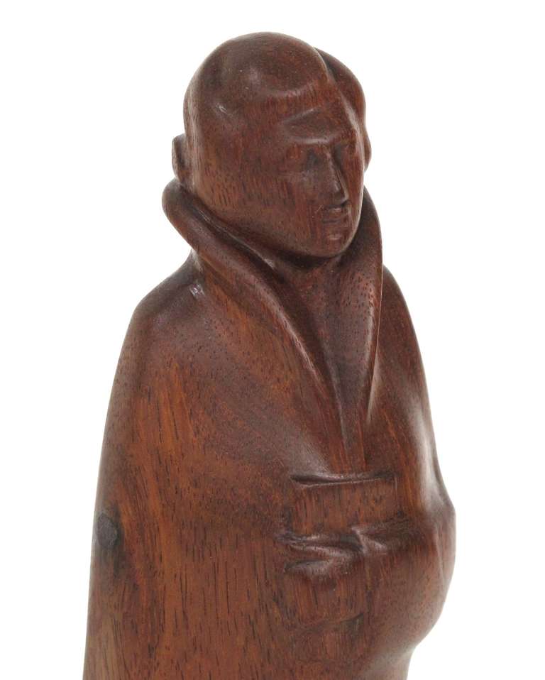 Teak Art Deco Sculpture of a Modern Japanese Lady by L.G. Verstoep, 1920s For Sale 1