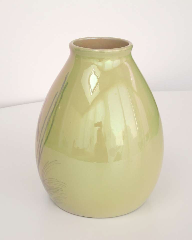 Art Nouveau Earthenware Vase with Fish and Gold Luster 