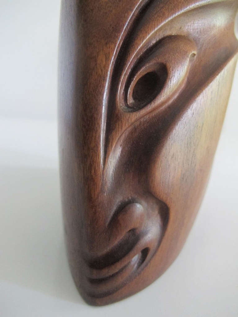 Carved Art Deco Mahogany Sculpture Mask Head, 1920s For Sale