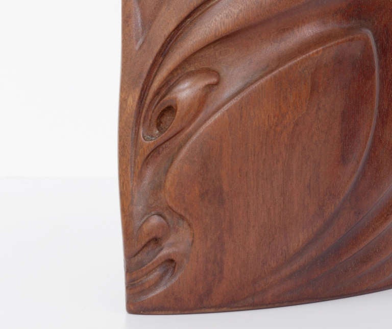 Art Deco Mahogany Sculpture Mask Head, 1920s In Good Condition For Sale In Amstelveen, NL
