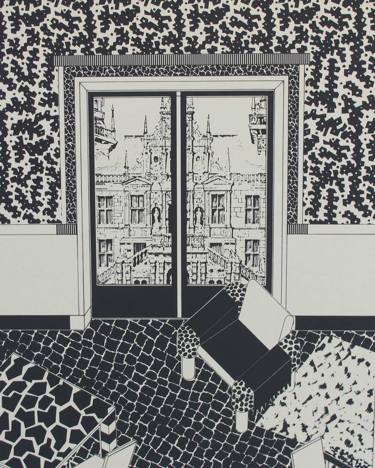 George Sowden ‘Memphis Milano’, Limited Edition Litho of a Modern Interior In Good Condition In Amstelveen, NL