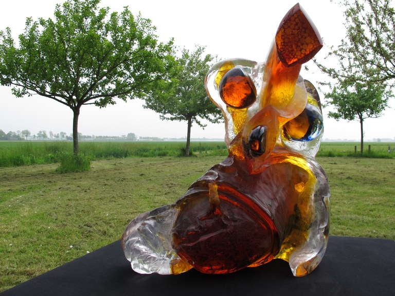 Fascinating and mysterious glass sculpture by Jaromír Rybák. It is through the harmony of the design and bright colors that he achieves a strong expressiveness in his work. The object is signed and dated 2003.

Jaromír Rybák (1952) is a Czech