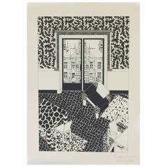 George Sowden "Memphis Milano", lithographie à tirage limité d'un intérieur moderne
