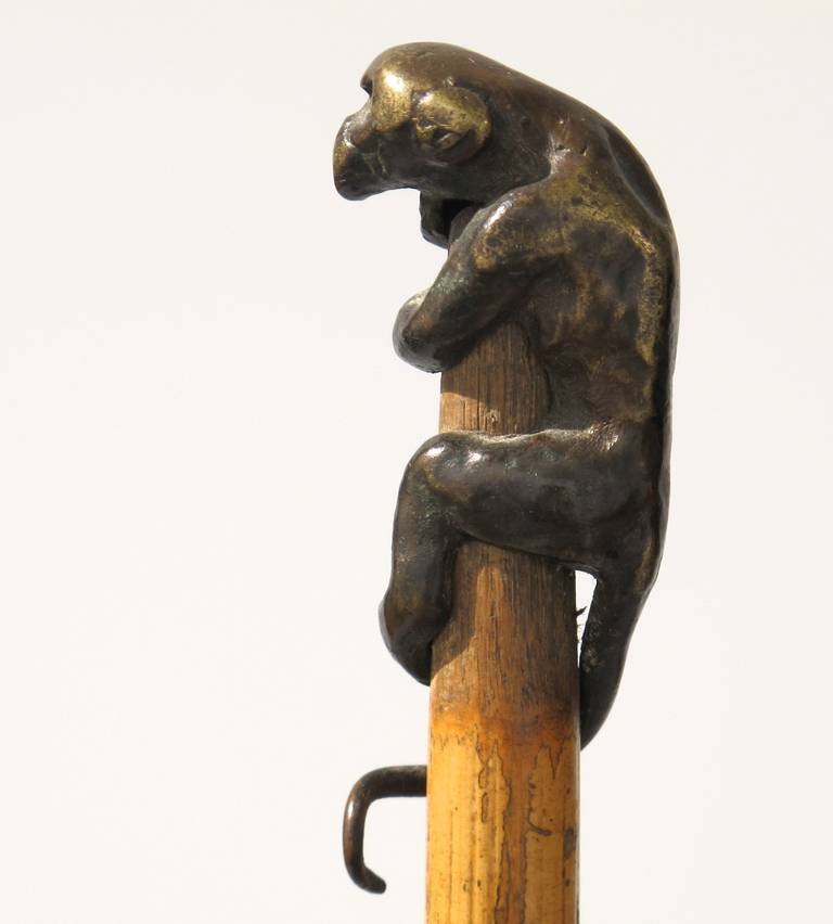 Original Art Nouveau Walking Stick with Stunning Bronze Monkey 1