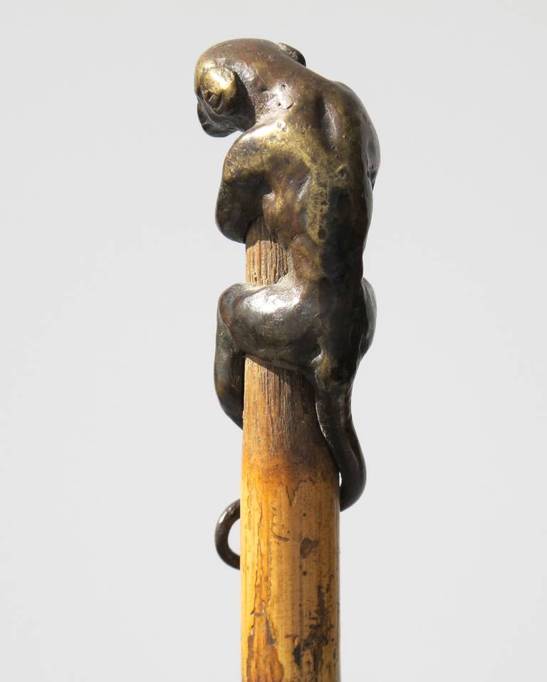 Bamboo Original Art Nouveau Walking Stick with Stunning Bronze Monkey
