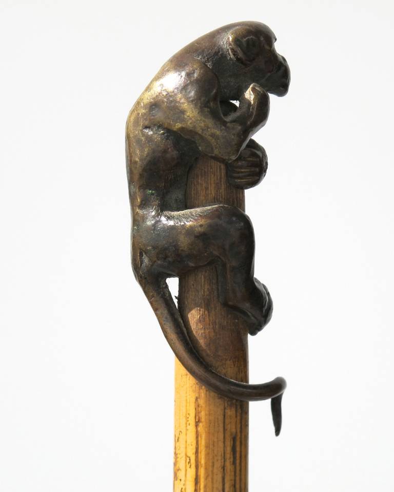 20th Century Original Art Nouveau Walking Stick with Stunning Bronze Monkey