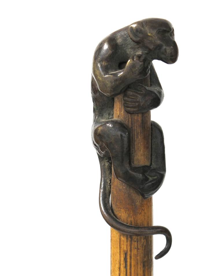 Original Art Nouveau Walking Stick with Stunning Bronze Monkey In Excellent Condition In Amstelveen, NL