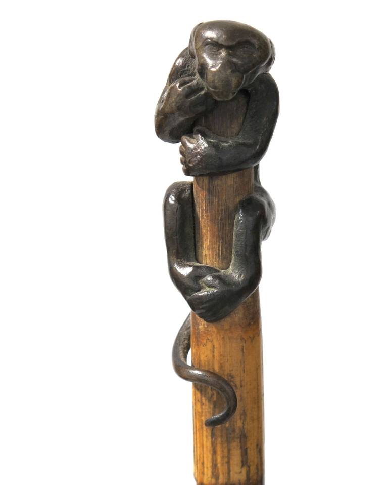 Original Art Nouveau Walking Stick with Stunning Bronze Monkey 2