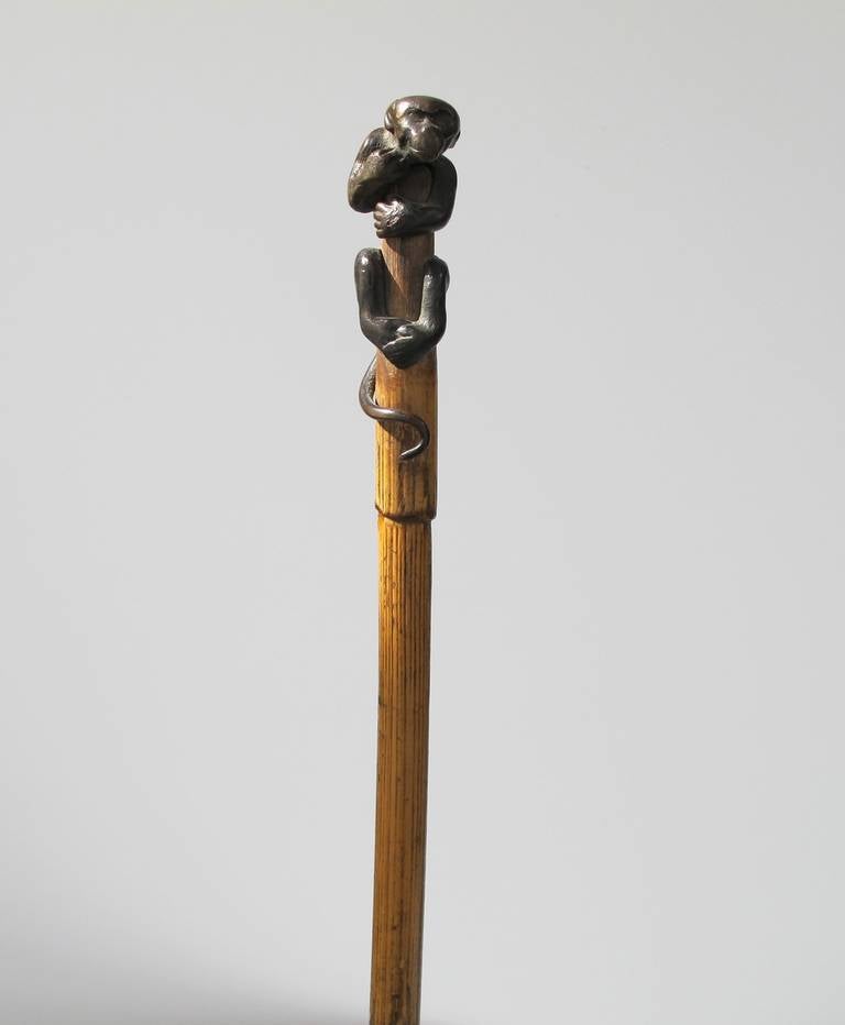 Original Art Nouveau Walking Stick with Stunning Bronze Monkey 4