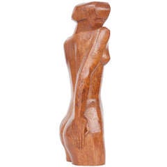 Female Nude, Wooden Expressionist Sculpture by Jozef Cantre
