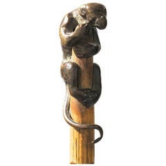Original Art Nouveau Walking Stick with Stunning Bronze Monkey