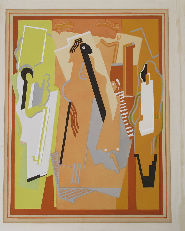 Original 1924 gouache stencil by Albert Gleizes, "Composition à trois éléments" ("Composition of three elements"). Gleizes works in simplified, stylized geometric forms and shapes. It is not completely abstract; often you can