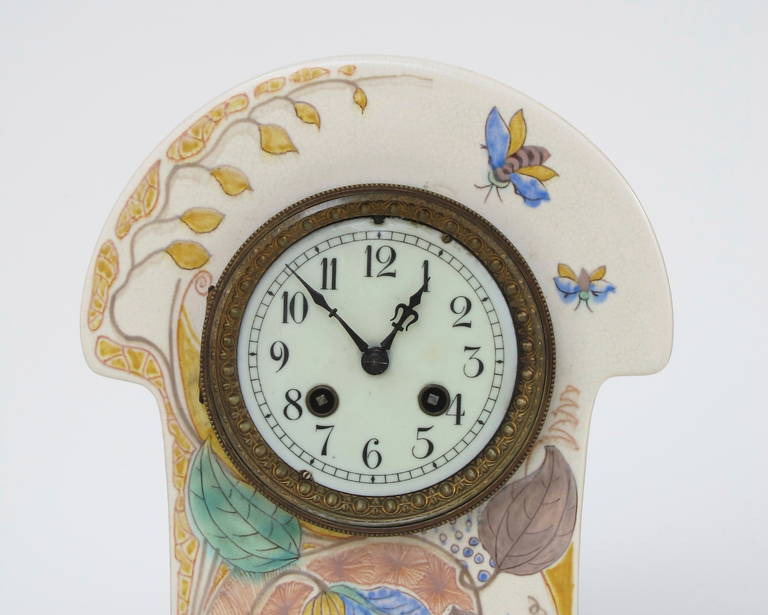 Dutch Art Nouveau, Hand-Painted Clock by Plateelbakkerij Zuid-Holland, Gouda 1