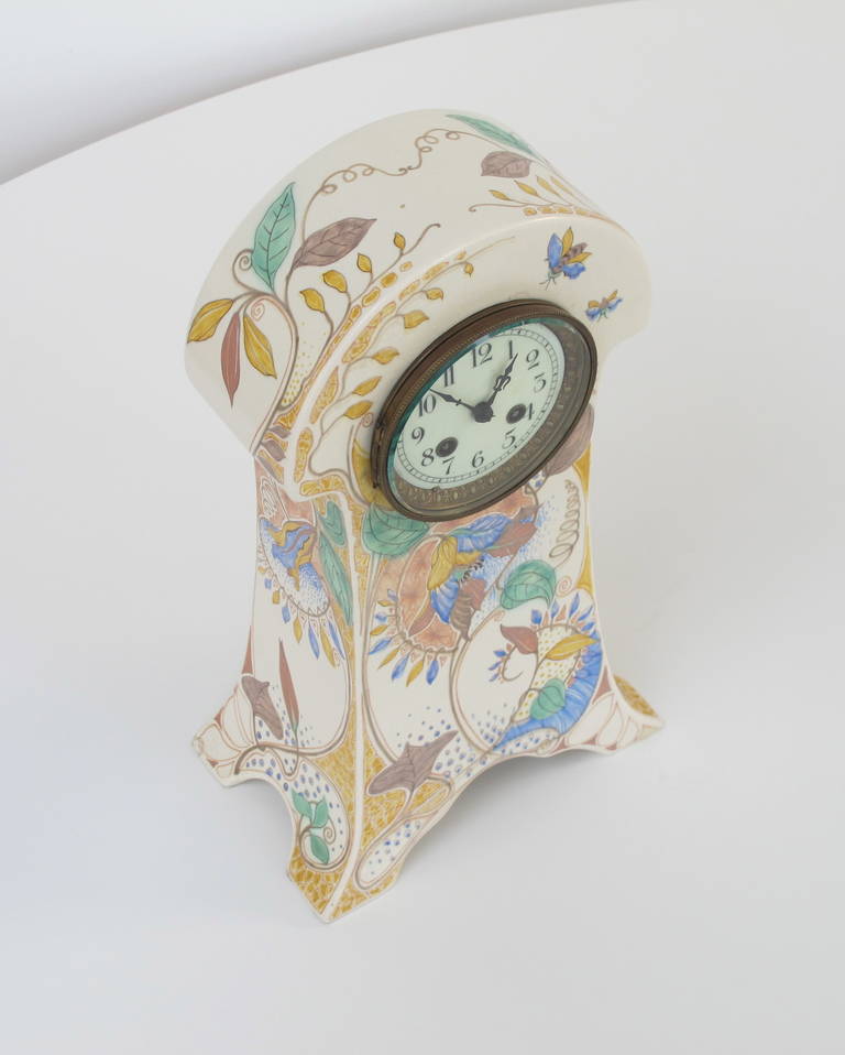 Dutch Art Nouveau, Hand-Painted Clock by Plateelbakkerij Zuid-Holland, Gouda 3