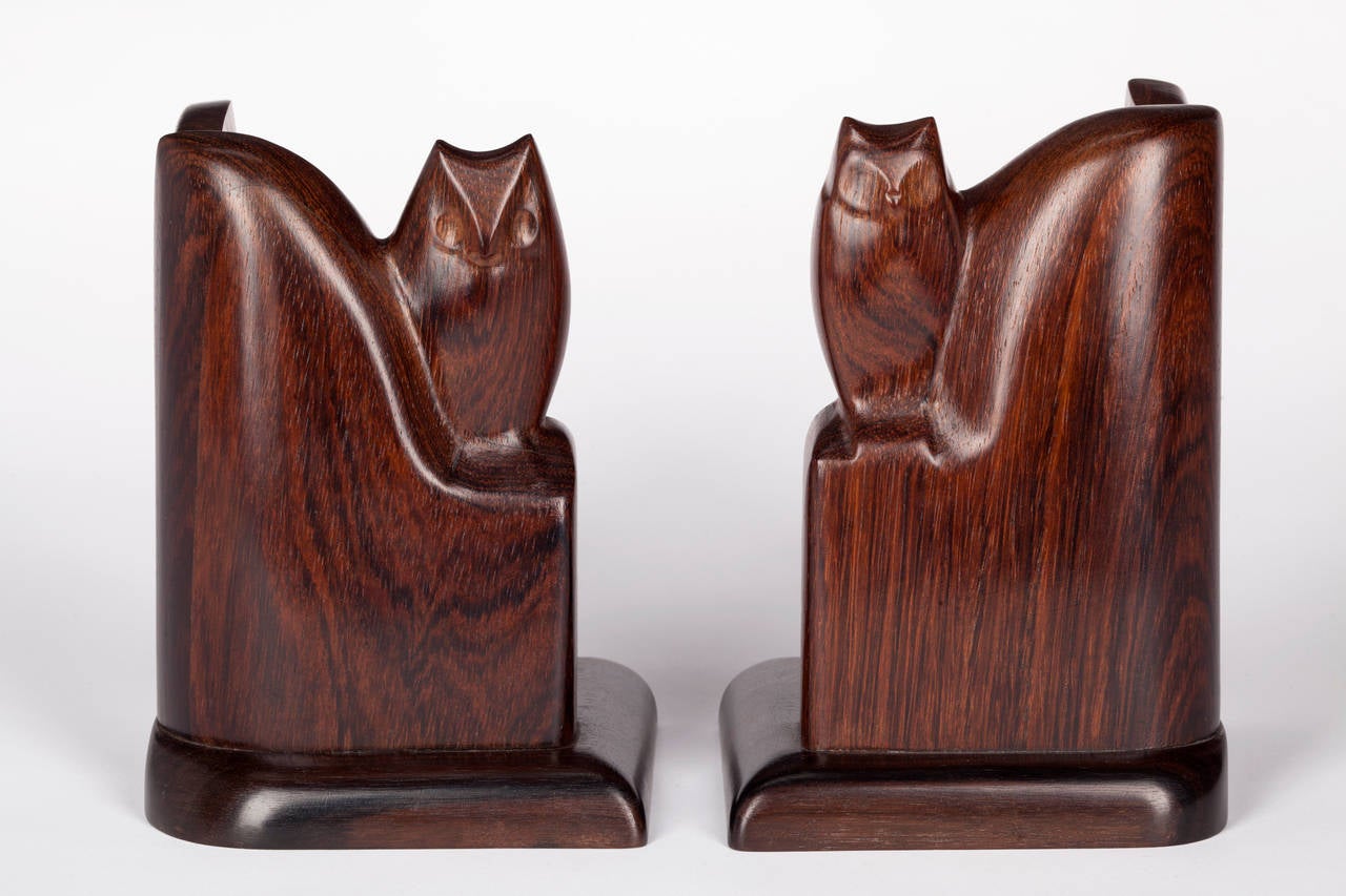 Rosewood Art Deco Sculpted Bookends by Bernard Richters, 1920s For Sale