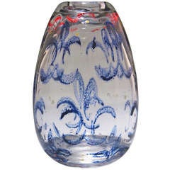 Vintage One-off Glass Vase with Bourbon Fleur de Lys by Leerdam Unica A.D. Copier 1940s