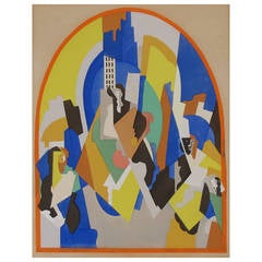 Albert Gleizes, Cubist Gouache Stencil, "Decoration Pour La Gare De Moscou"