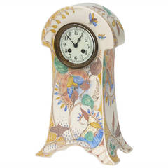 Dutch Art Nouveau, Hand-Painted Clock by Plateelbakkerij Zuid-Holland, Gouda