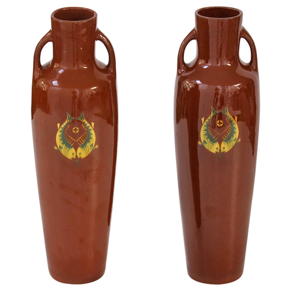 Art Nouveau Pair of Ear Vases, Design by Chris van der Hoef for Amstelhoek
