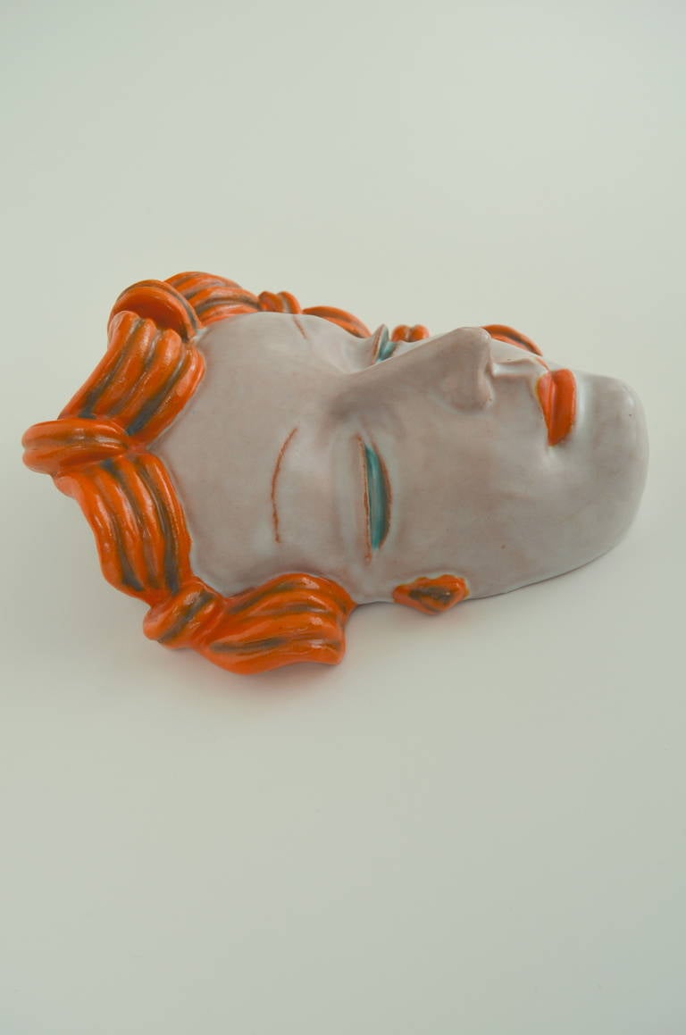 Mid-20th Century Ceramic Wall Mask by Rudolf Knörlein for Goldscheider, Vienna