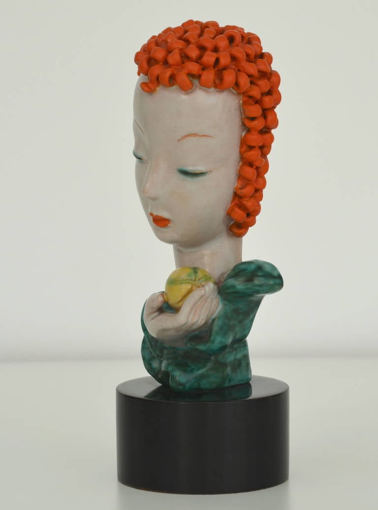 Mid-20th Century Ceramic Bust ‘Eve (with Apple)’ by Rudolf Knörlein for Goldscheider, Wien