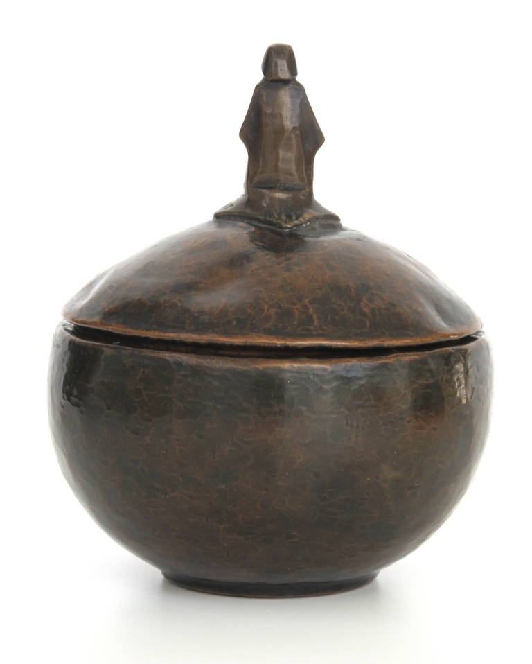 20th Century Cris Agterberg Elegant Art Deco Copper Lidded Pot with Kneeling Figure