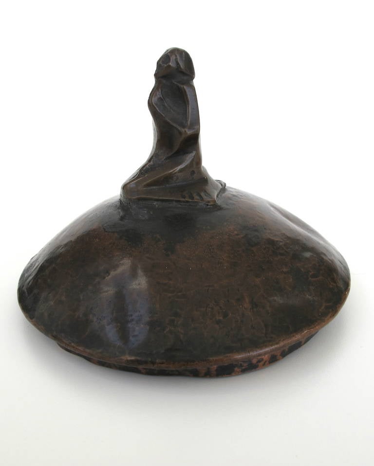 Cris Agterberg Elegant Art Deco Copper Lidded Pot with Kneeling Figure 4