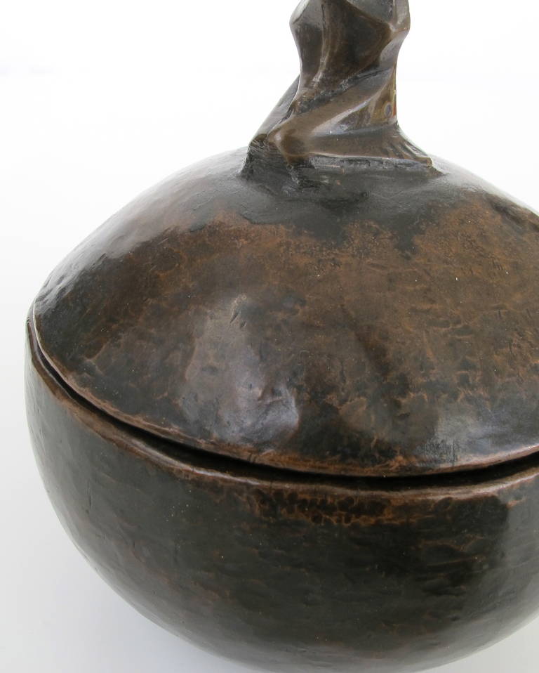 Cris Agterberg Elegant Art Deco Copper Lidded Pot with Kneeling Figure 5