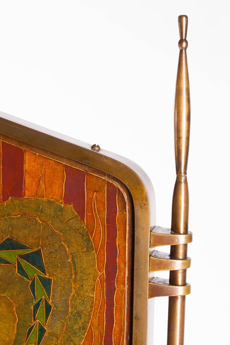 20th Century Unique Amsterdam School Fireplace Screen with Cloisonné Panel by Marie Kuyken