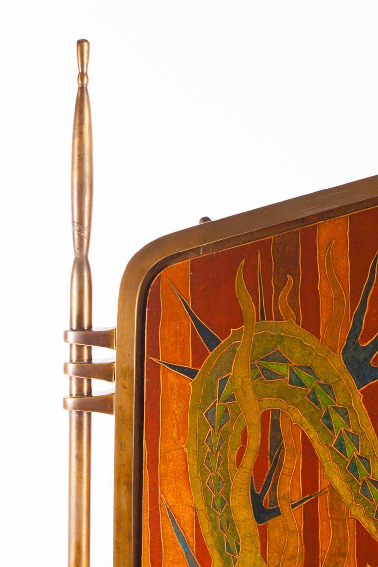 Unique Amsterdam School Fireplace Screen with Cloisonné Panel by Marie Kuyken In Excellent Condition In Amstelveen, NL