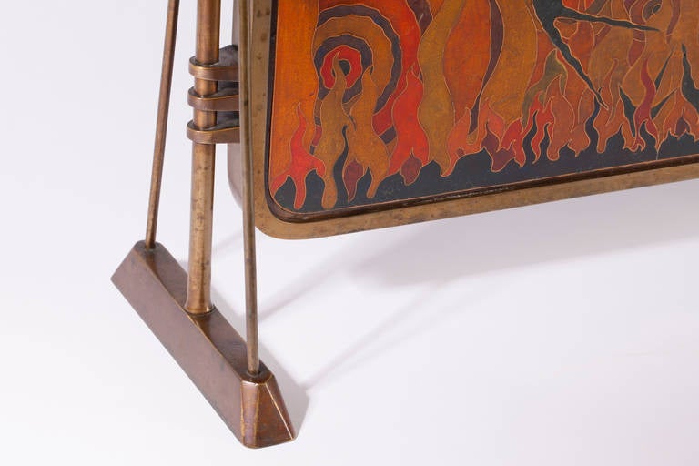 Unique Amsterdam School Fireplace Screen with Cloisonné Panel by Marie Kuyken 1