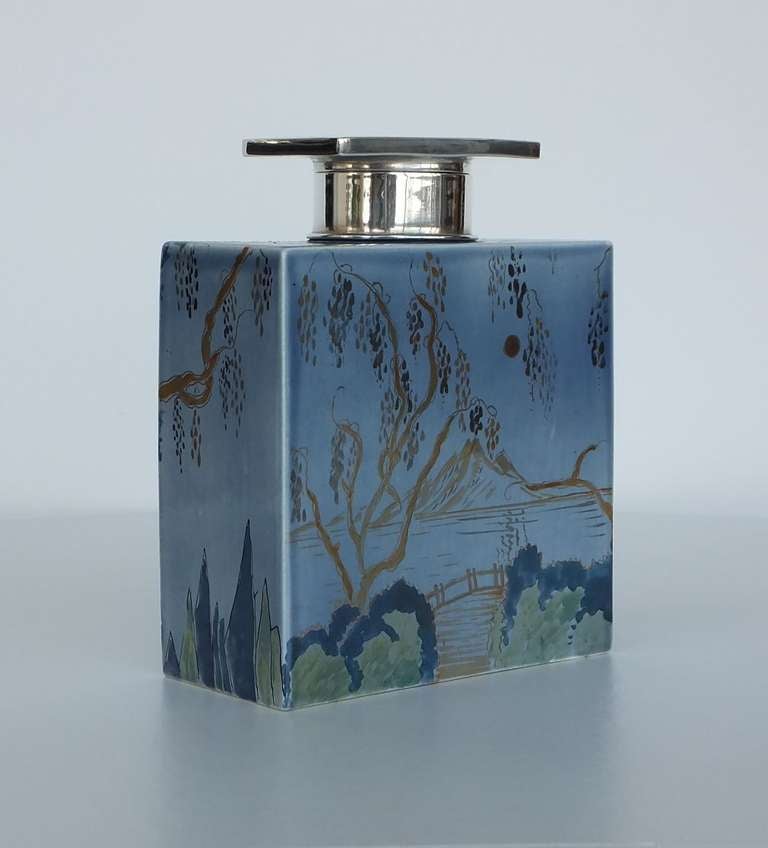 Richard Ginori Tea Caddy with Silver Lid, Model by Gio Ponti 1920s In Excellent Condition In Amstelveen, NL