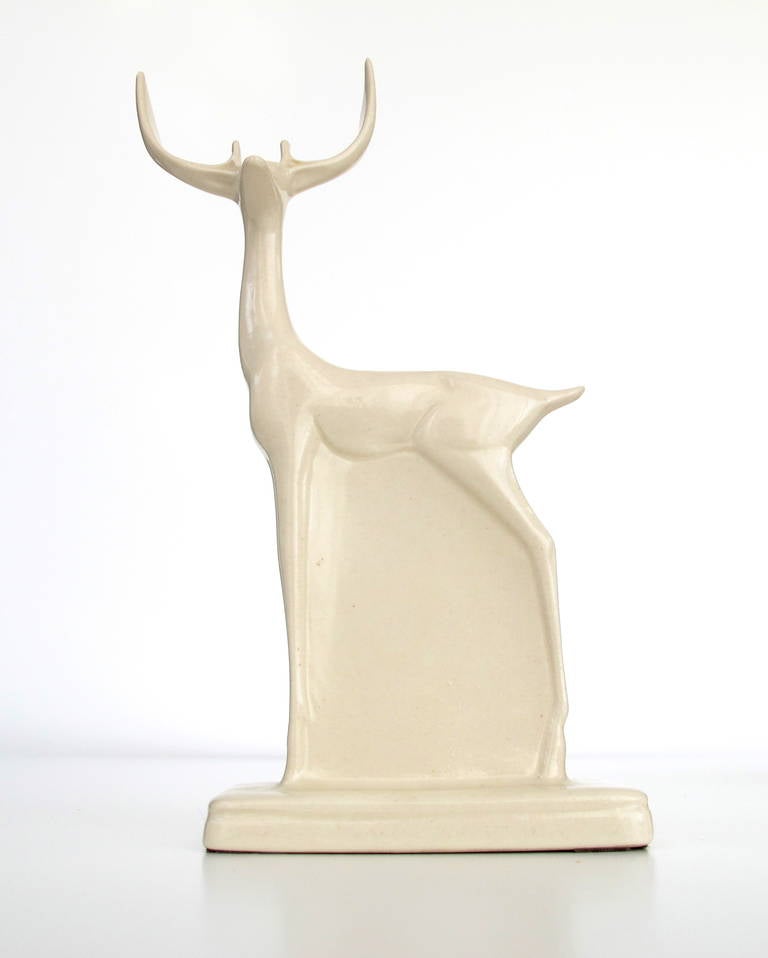Art Deco Chris van der Hoef Ceramic Animal Statue of a Deer, Plateelbakkerij Zuid-Holland