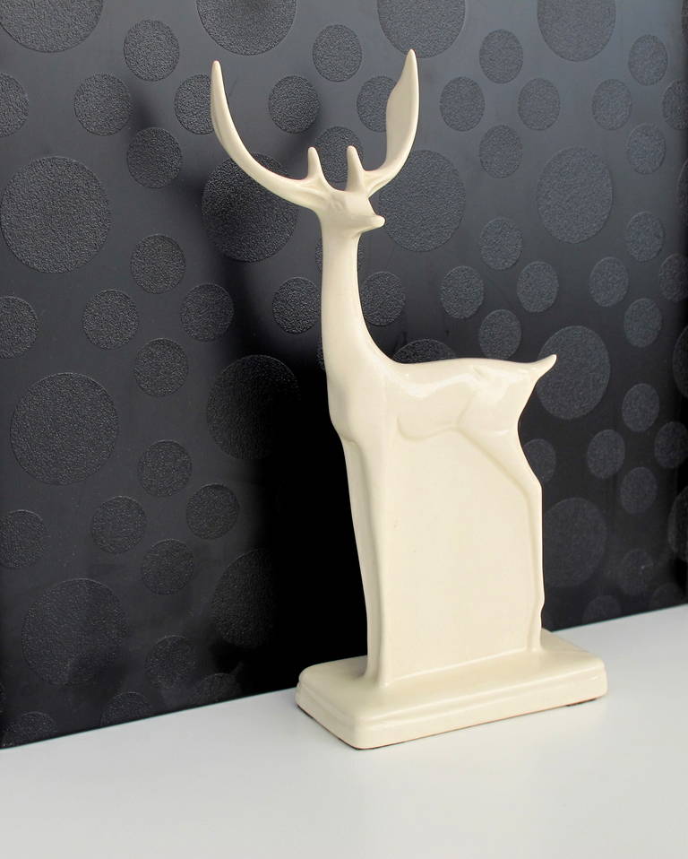 Earthenware Chris van der Hoef Ceramic Animal Statue of a Deer, Plateelbakkerij Zuid-Holland
