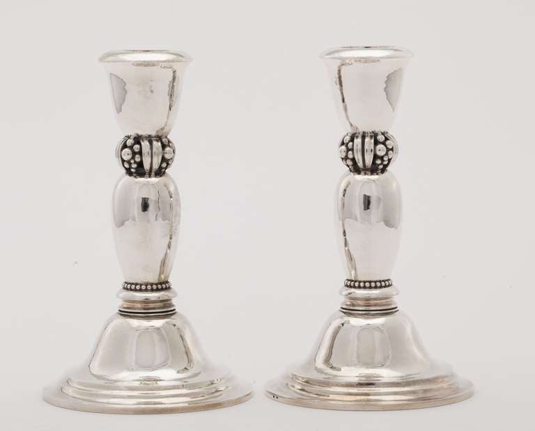 Beautiful pair of Art Deco silver Candlesticks "492" by Jensen at