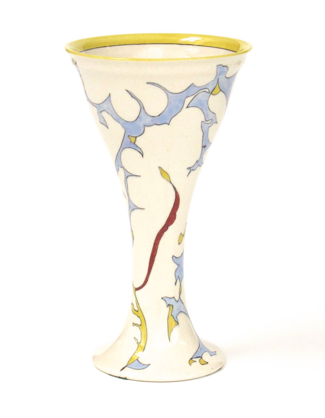 Art Deco flower pot designed by Theo Colenbrander for Plateelbakkerij Ram (RAM pottery in Arnhem, The Netherlands). The pattern called Spichtig (Weedy) was hand-painted on the earthenware vase by painter Jan Branger. It was manufactured in 1924 and