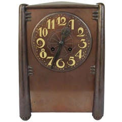 Antique Beautiful Amsterdam School copper mantle clock, 1920's Art Deco