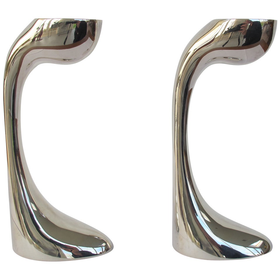 Paire de chandeliers en argent sterling Gabriele De Vecchi, design Petalo, 1990