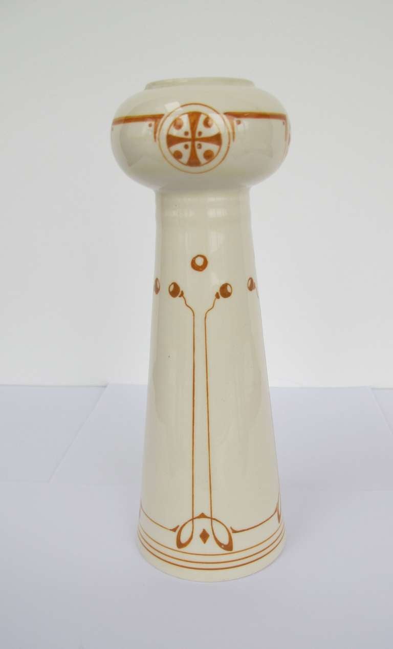 Art Nouveau vase with liniair decor after a design by E.J. Bruins, ca. 1905. This vase was made in the pottery factory Haga, Purmerend.

At the beginning of the 20th century the Dutch city of Purmerend became an important center for Art Nouveau