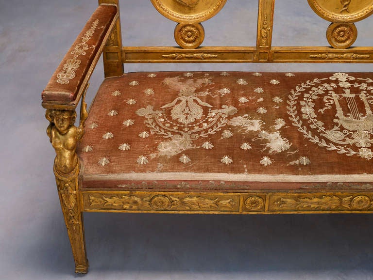 Italian A Neapolitan Empire Giltwood Settee