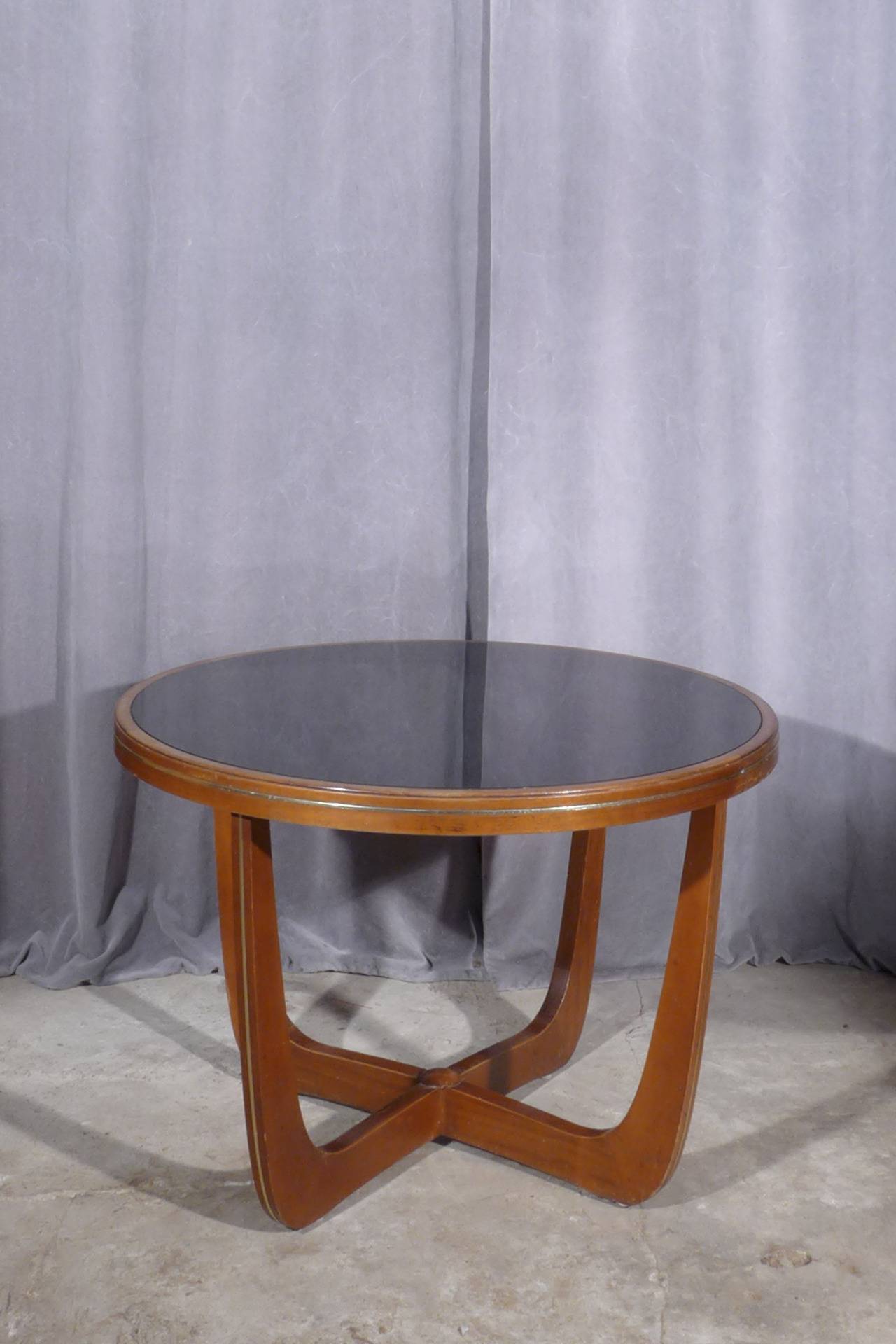 Italian Mahogany and Black Glass Side Table In Good Condition In Saarbruecken, DE