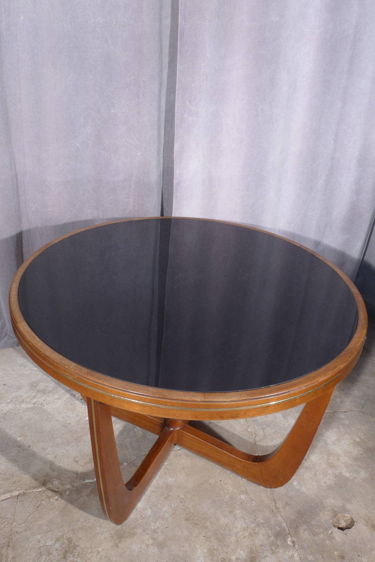 Mid-Century Modern Italian Mahogany and Black Glass Side Table