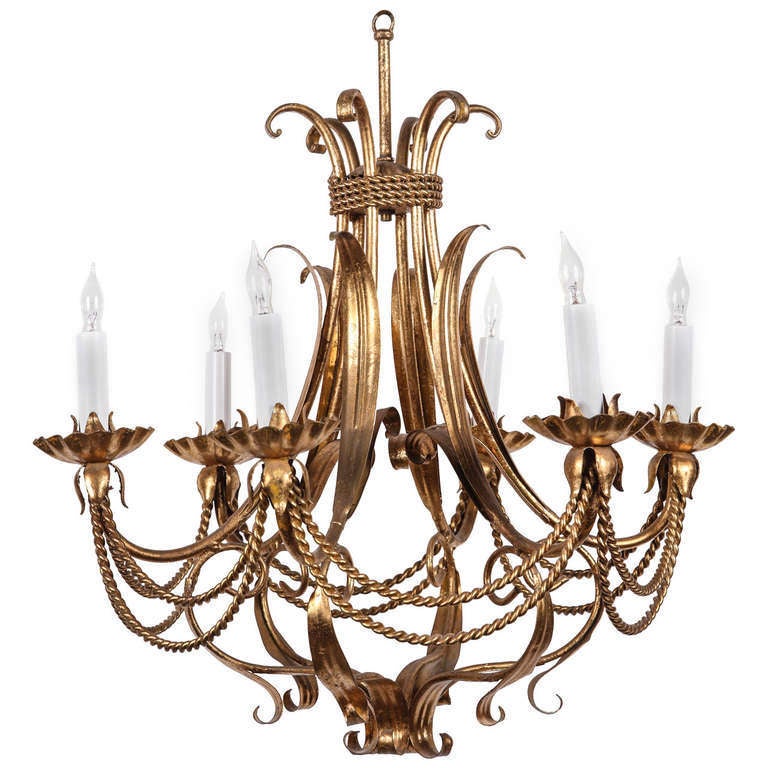 SixCandle Wrought Chandelier with Rope Design For Sale at 1stDibs