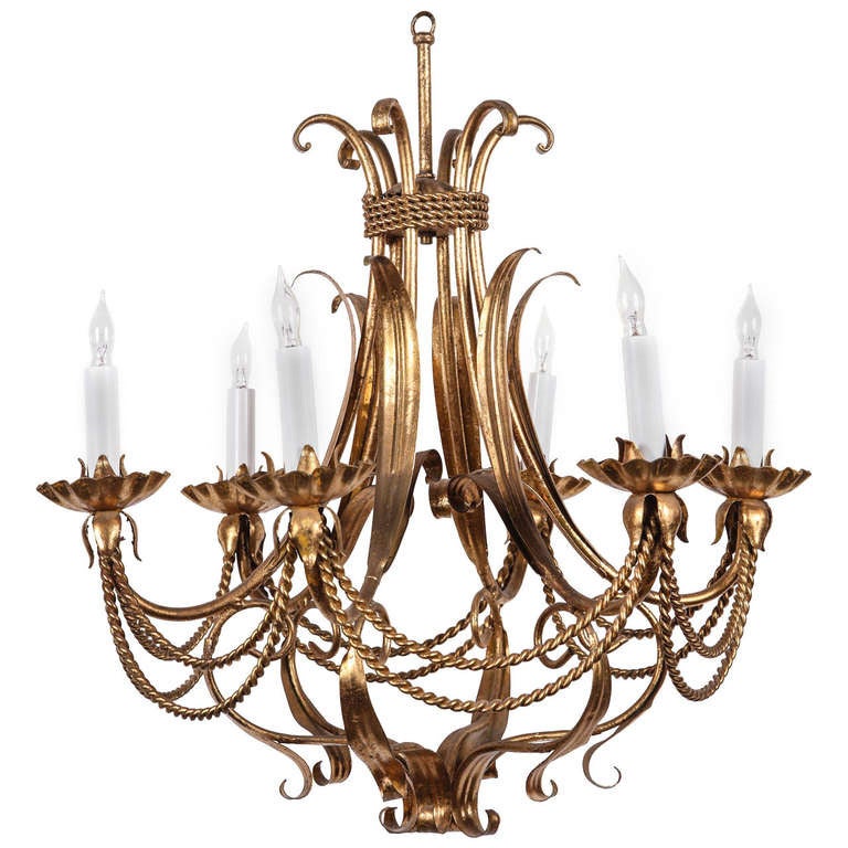 Six-Candle Wrought Chandelier with Rope Design